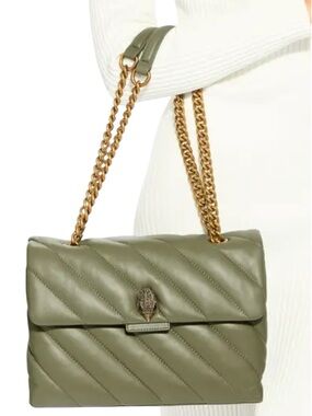 Kurt Geiger Quilted Olive Large Soho Shoulder Bag with Gold Chain